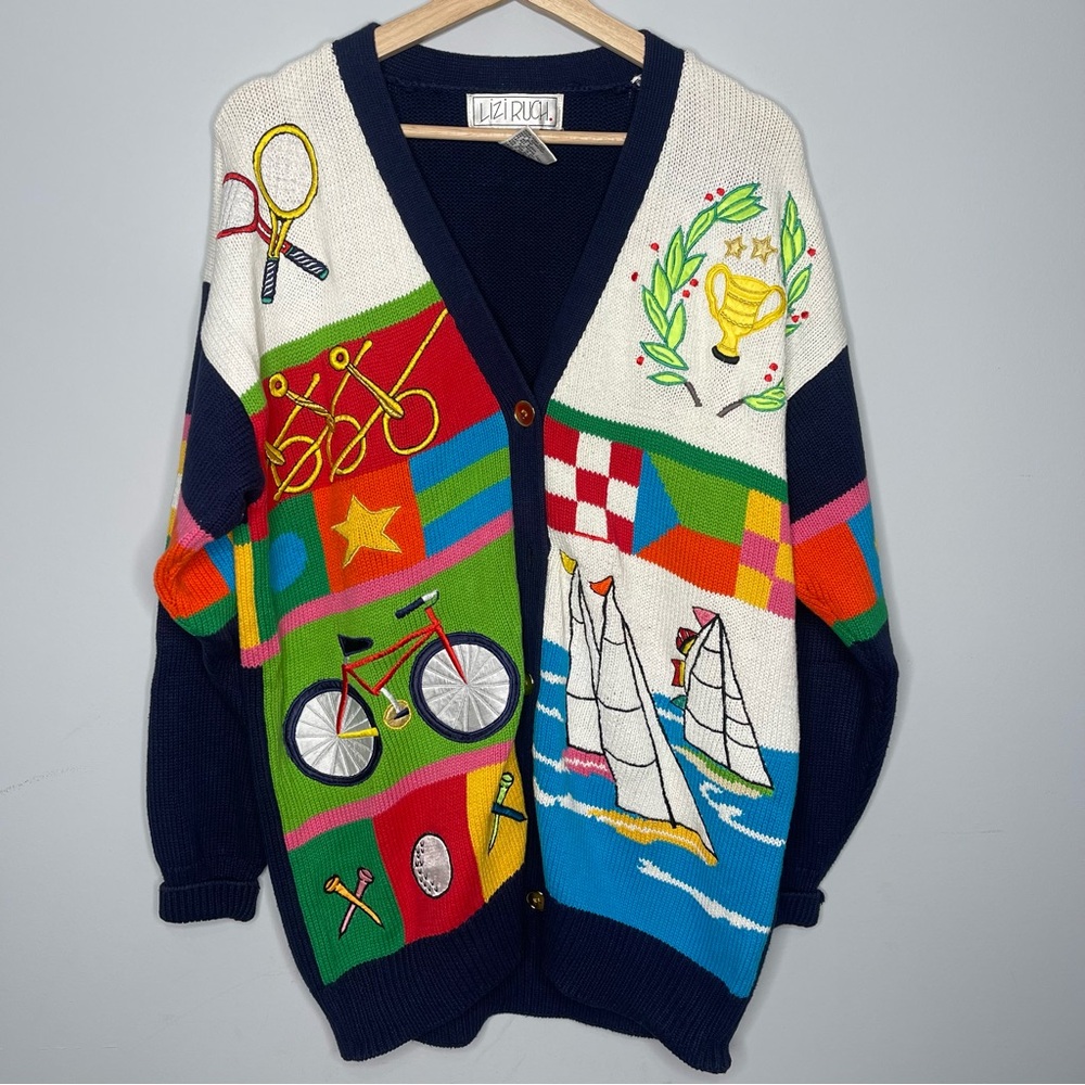 Vintage Lizi Rich embroidered sweater old money golf country‎ club medium